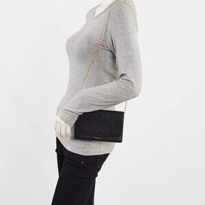 Mansur Gavriel Black Raffia/Leather Flap Wallet On Chain Bag